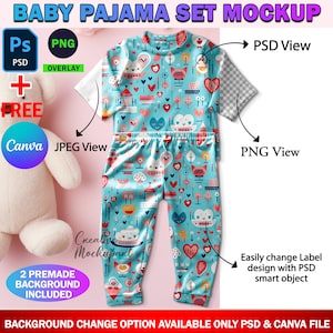 Pajama Mockup, Kids Half Sleeve Pajama Set Mockup | Toddler&#39;s Pajama Set Mockup, Insert Design & Background Via PSD, Canva Frame