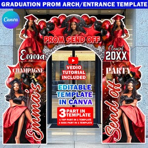 Prom Entrance Arch Design Canva Template, Red & Black Entry Arch, Editable Arch Entryway Archway For Party