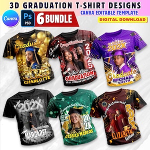 6x Viral Graduation 3D Shirt Design Bundle, Grad T-Shirt Design PSD Templates, 32x27 Inch Editable T-Shirt File Perfect For DTF, Sublimation