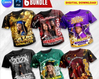 6x Viral Graduation 3D Shirt Design Bundle, Grad T-Shirt Design PSD Templates, 32x27 Inch Editable T-Shirt File Perfect For DTF, Sublimation