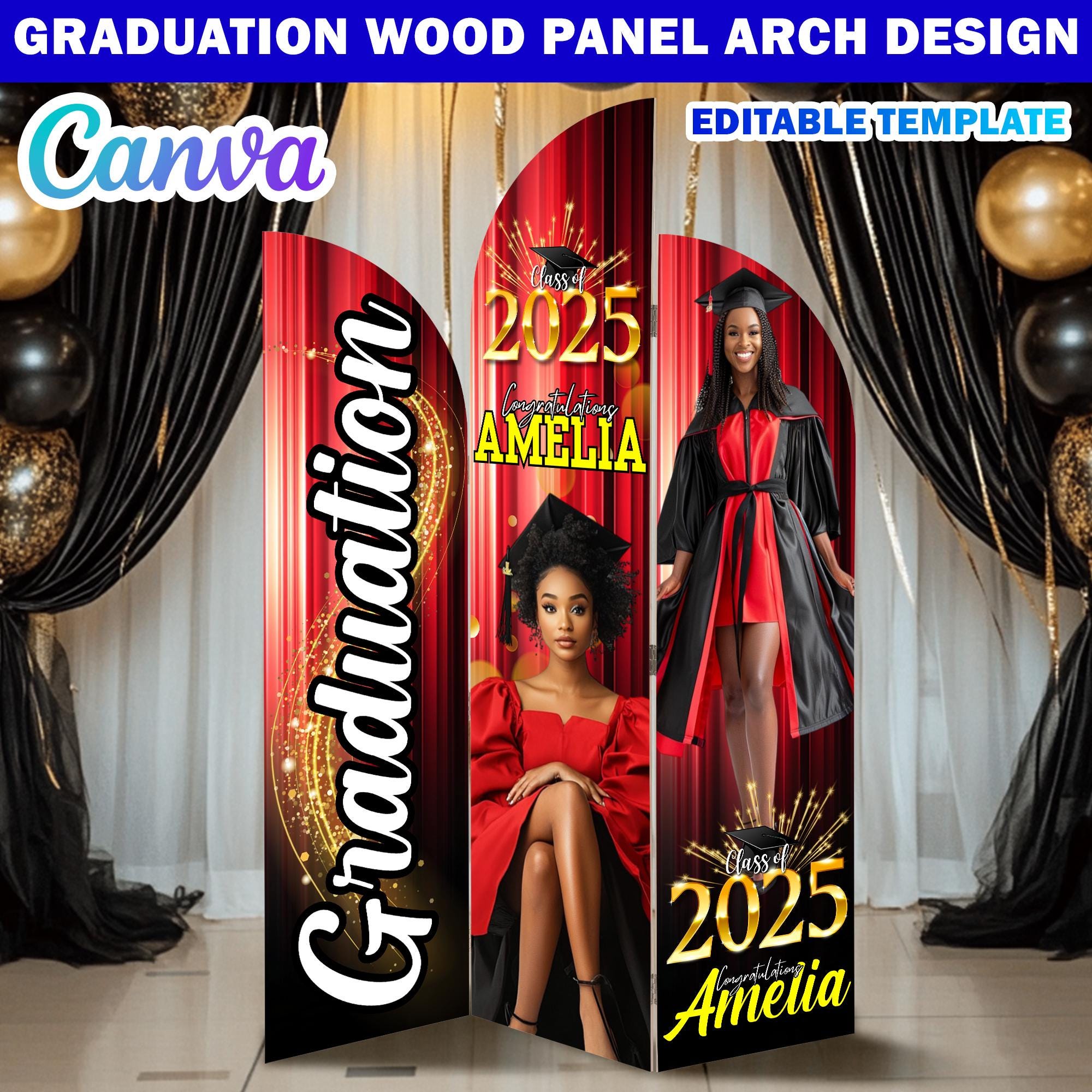 Graduation Wooden Arch Panel Design Canva Backdrop Template, Editable ...
