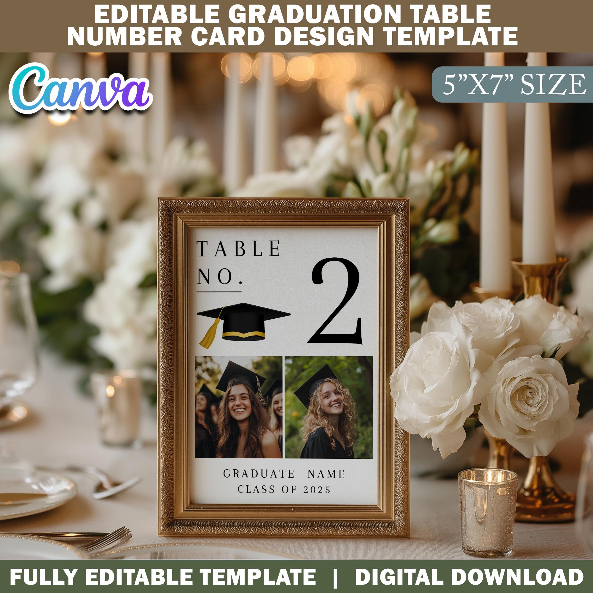Editable Graduation Table Number Card Design Template, Simple Grad ...