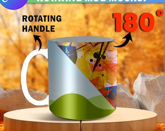 Mockup di tazza da caffè rotante da 11 once di Canva / Modello animato per tazza da caffè da 11 once di Canva, sfondo autunnale carino, cornice Canva facile da trascinare e rilasciare