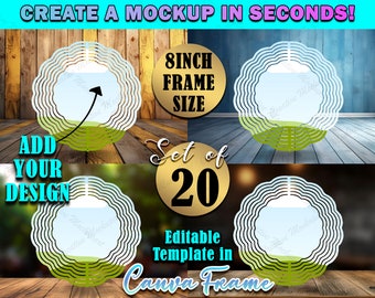 8 Inch Wind Spinner Canva Frame Mockup |  SET OF 20 Different Canva Background | DYE Sublimation Add Your Own Design Via Canva Frame