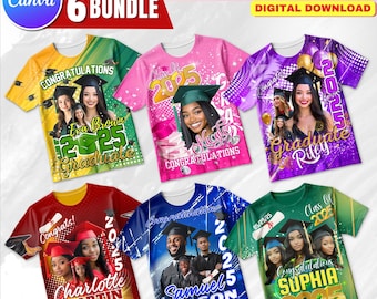 6x Graduation 3D Shirt Design Bundle, Grad T-Shirt Design Canva Templates, 32x27 Inch Editable T-Shirt File Perfect For DTF & Sublimation