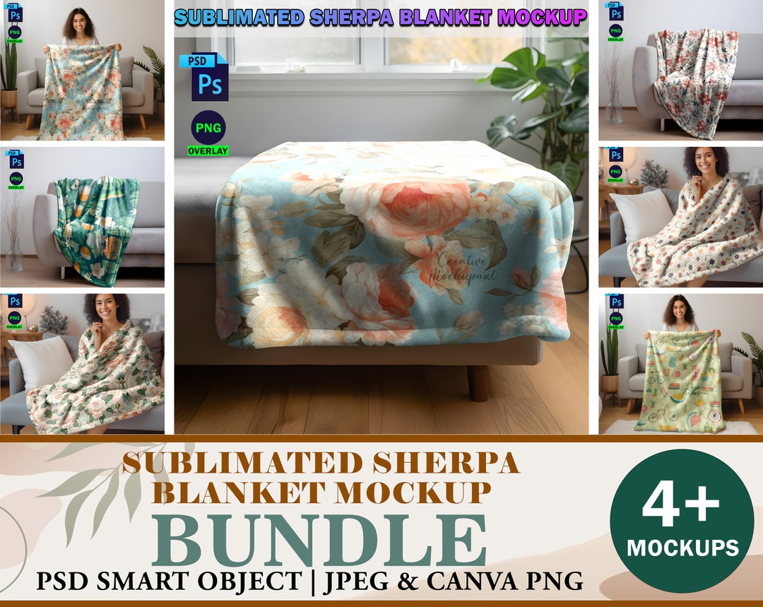 Sherpa Blanket Mockup Bundle for Sublimation Sherpa Minky Blanket