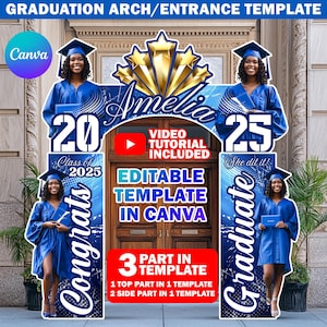 Graduation Entrance Arch Design Canva Template, Blue & White Graduation Arch, Editable Grad Arch Entryway, Grad Archway For Party Decoration