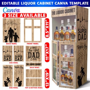 Drank-/barkast DIY canvassjabloon, designer Franse deur geschenkdoos, vaderdag foamboard op maat gemaakt cadeau, canvas bewerkbaar, cadeau voor papa
