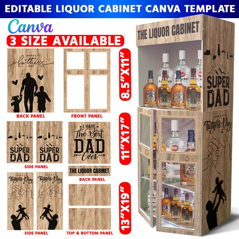 Liquor/bar Cabinet DIY Canva Template, Designer French Door Gift Box ...
