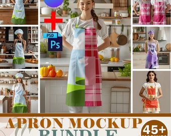 45X Apron Mockup Bundle, AOP & With Pocket Apron Canva Mockup, Kitchen, Woman, Man, Black Diversified Apron Mockup Bundle PSD, Canva Frame