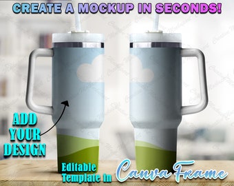 Canva Dye Sublimation 40 Unzen Becher mit Griff Mockup | Ziehe & Drop, um den Hintergrund zu ändern, Design einfügen | Blank 40oz Personalisierbar Becher