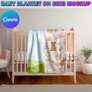 Canva Baby Decke Auf Krippe Mockup, Kinderzimmer Decke Mockup | Baby Minky Mockup, Decke Canva Rahmen Mockup, ziehen & ziehen (Drag & Drop), um Design einzufügen