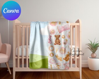 Canva Baby Blanket On Crib Mockup, Nursery Blanket Mockup | Baby Minky Mockup, Blanket Canva Frame Mockup, Drag & Drop To Insert Design