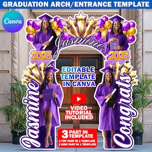 Graduation Entrance Arch Design Canva Template, Purple & Gold Graduation Arch, Editable Grad Arch Entryway Grad Archway For Party Decoration