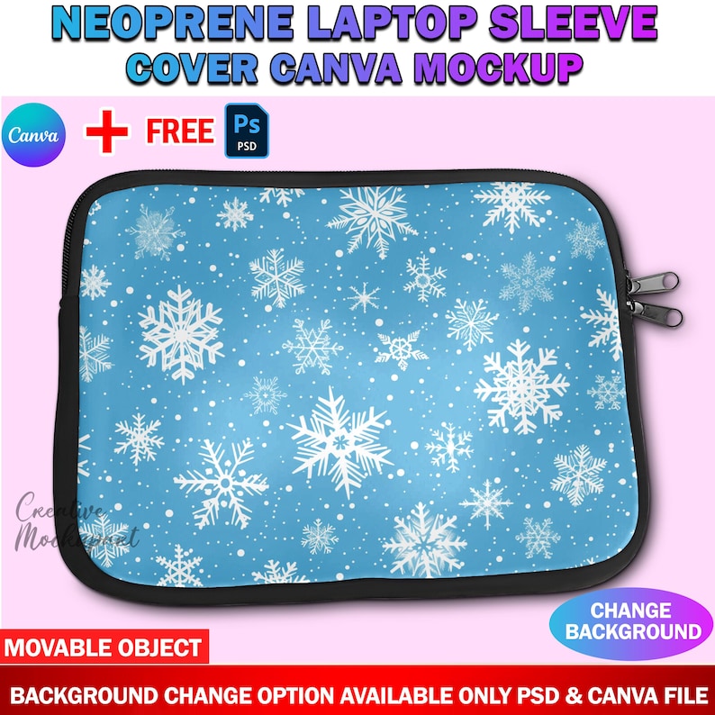 Canva Neoprene Laptop Sleeve Cover Mockup, Dye Sublimation Laptop Neoprene Bag Mockup, Insert Design And Background Via Smart PSD, Canva image 5
