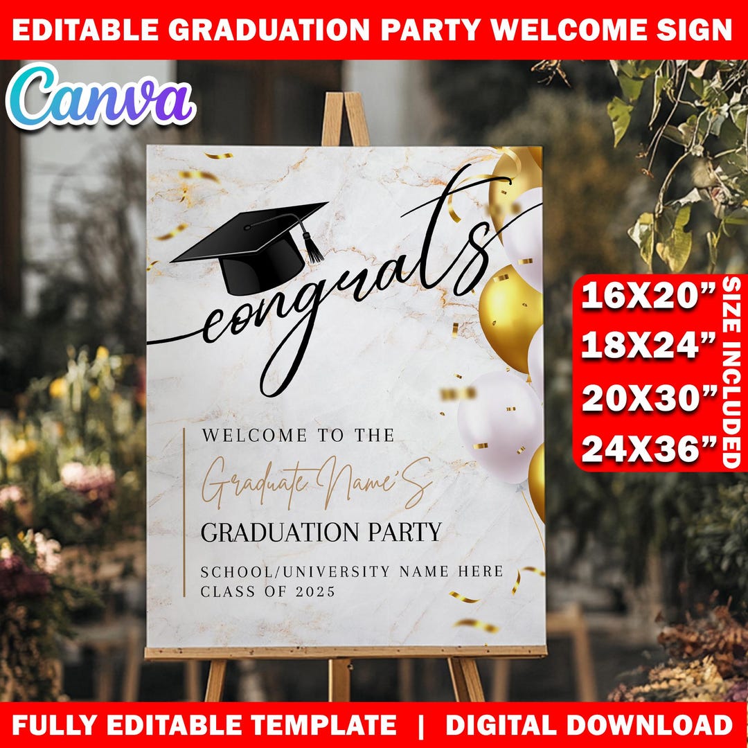 Graduation Party Welcome Sign Template, Editable 4 Sizes Canva Grad ...