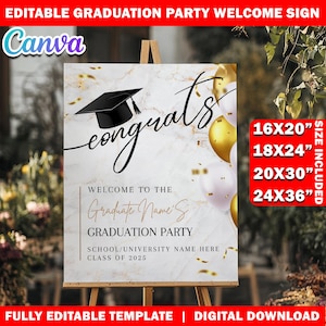 Graduation Party Welcome Sign Template, Editable 4 Sizes Canva Grad Decor Poster, Custom Printable Welcome Board Senior/Grad Welcome Sign