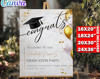 Graduation Party Welcome Sign Template, Editable 4 Sizes Canva Grad Decor Poster, Custom Printable Welcome Board Senior/Grad Welcome Sign