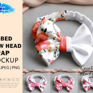Ribbed Bowhead Wrap Mockup | Bow Mockup | Kids Head Wrap Mockup | Hair Band Mockup | Insert Design Via Photoshop Smart PSD, Canva PNG & JPG
