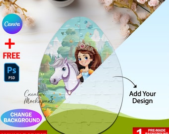 Maqueta de rompecabezas de 24 piezas de Canva, plantilla de rompecabezas para sublimación, inserte su propio diseño y fondo a través del marco inteligente de Canva y PSD