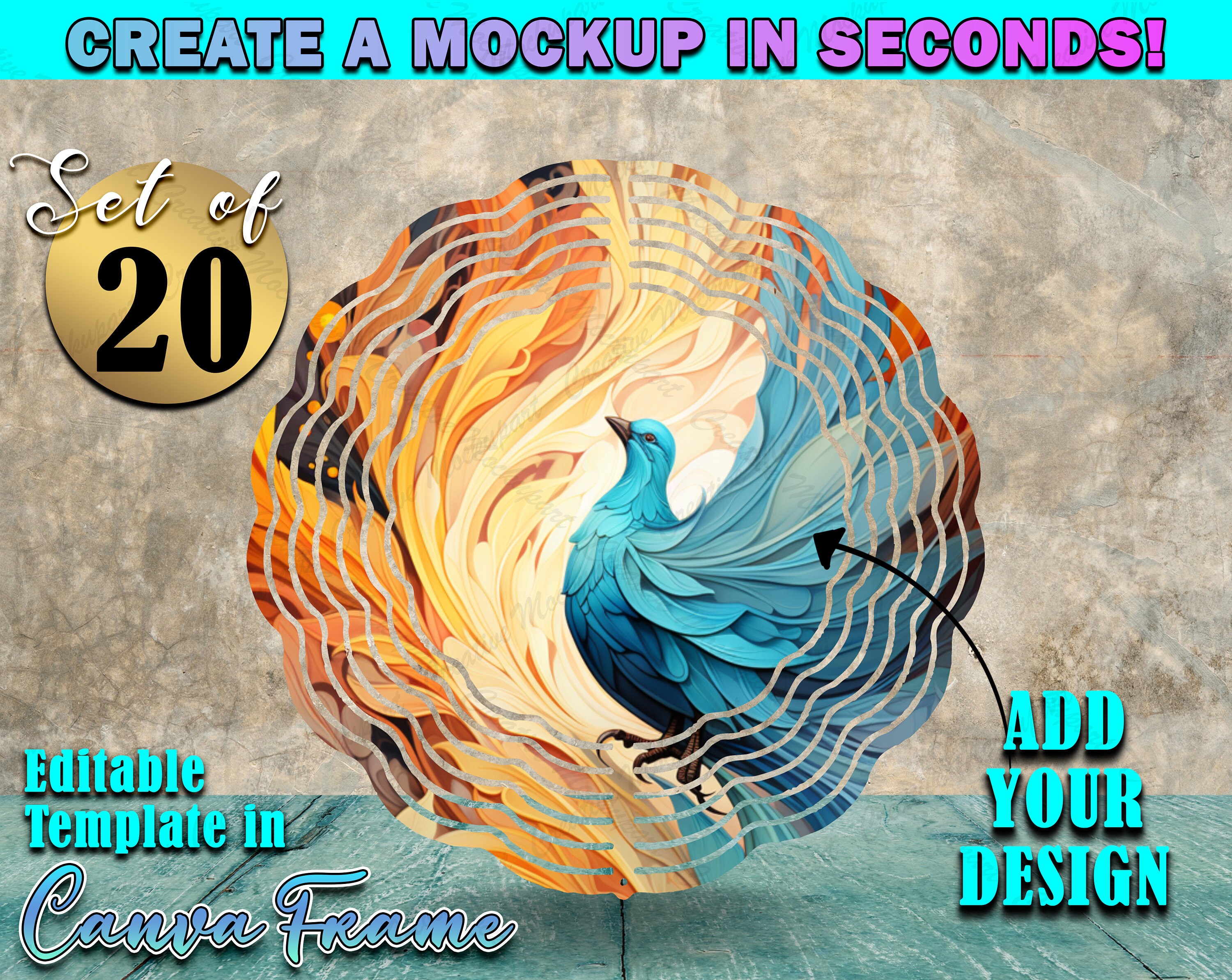 Spinner Sign Frame 8 Inch Wind Spinner Canva Frame Mockup | SET OF 20 Different Canva ...