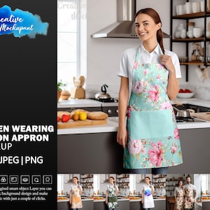 Women Wearing Cotton Apron Mockup | Kitchen Apron Mockup | Barista Chef