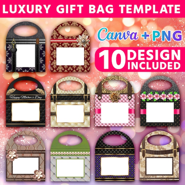 Canva Editable 8.5x11 Luxury Handbag Gift Box Design Template Bundle, DIY Custom Gift Box, Special Occasion Gift Machine Box Template