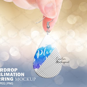 Teardrop Sublimation Earring Mockup |  White/Transparent - Star sublimation earring, Add your own design Via Photoshop Smart PSD & Canva PNG