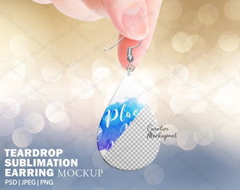 Teardrop Sublimation Earring Mockup |  White/Transparent - Star sublimation earring, Add your own design Via Photoshop Smart PSD & Canva PNG