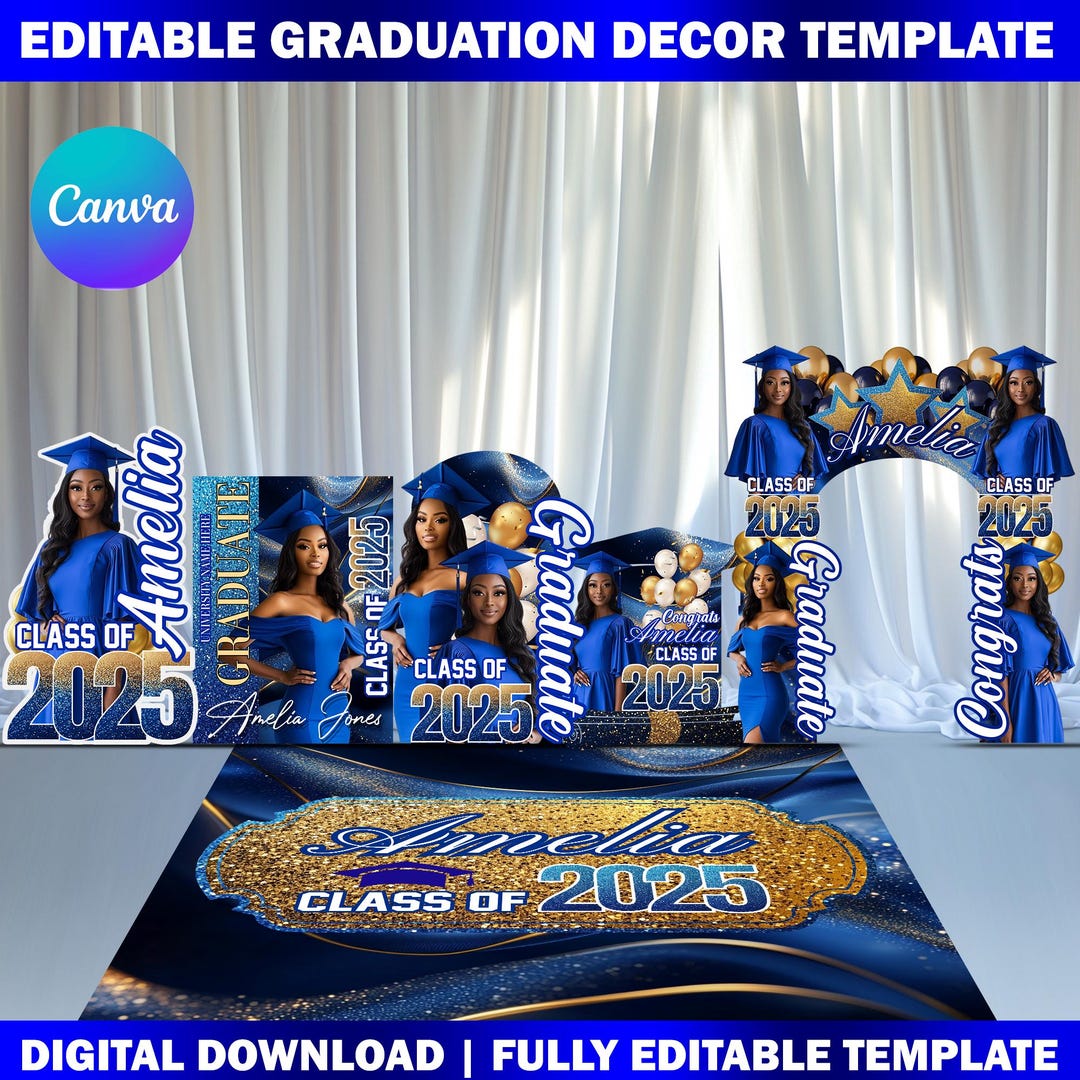 Custom Shape Graduation Decor Canva Template Bundle, Name Cutout, Grad ...