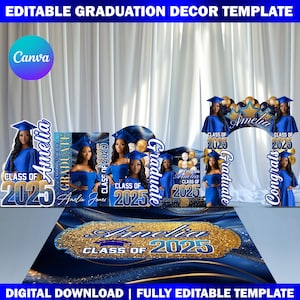 Custom Shape Graduation Decor Canva Template Bundle, Name Cutout, Grad Entrance Arch, Magazine Backdrop, Hat Arch Wall, Floor Wrap Decor Set
