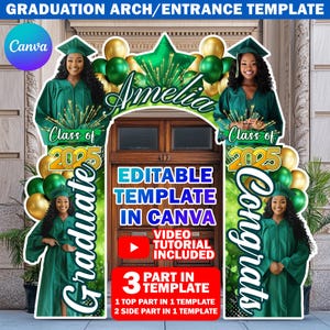 Graduation Entrance Arch Design Canva Template, Green & Gold Graduation Arch, Editable Grad Arch Entryway, Grad Archway For Party Decoration