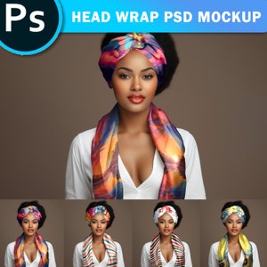 ヘッドラップ モックアップ | スカーフ モックアップ | ヘッドスカーフ モックアップ | シルクスカーフ モックアップ | Photoshop Smart PSD、Canva PNG によるデザイン挿入