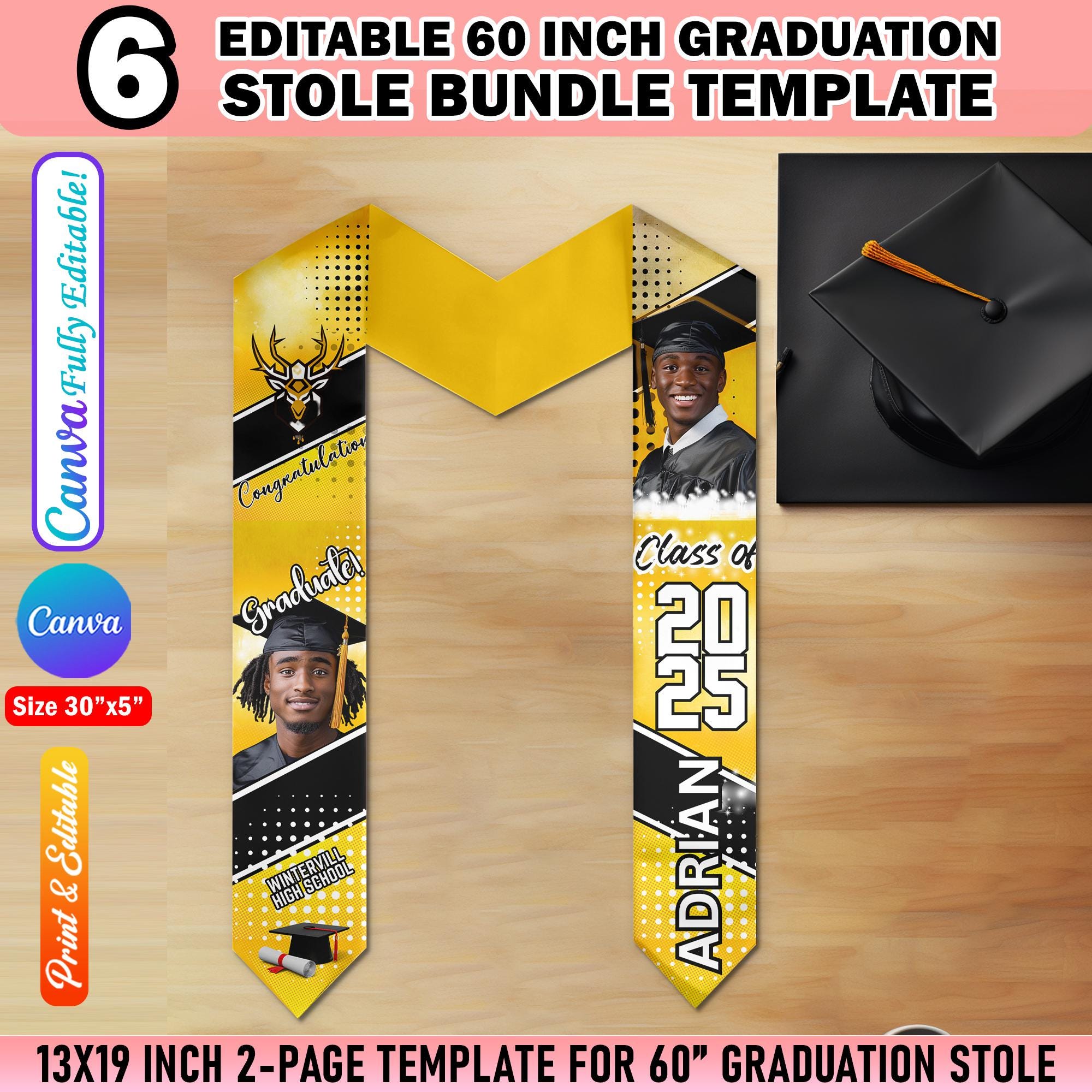 Graduation Stole Template Design Bundle for Graduation Sash Sublimation ...