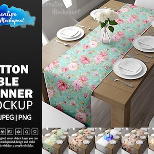 Cotton Table Runner Mockup | Dye sublimation | Add Your Own Design Via Photoshop Smart PSD Object Layer, Canva PNG & JPG