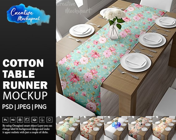 Cotton Table Runner Mockup Dye Sublimation Add Your Own Design via Photoshop  Smart PSD Object Layer, Canva PNG & JPG 