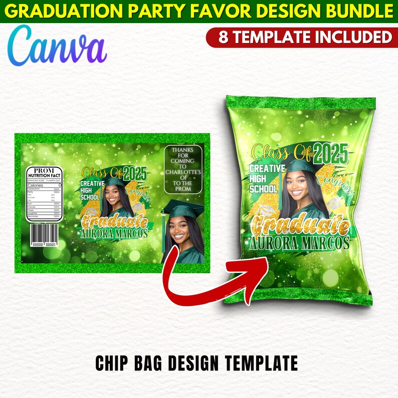 8X Graduation Party Favor Template Bundle, Green Canva Editable ...