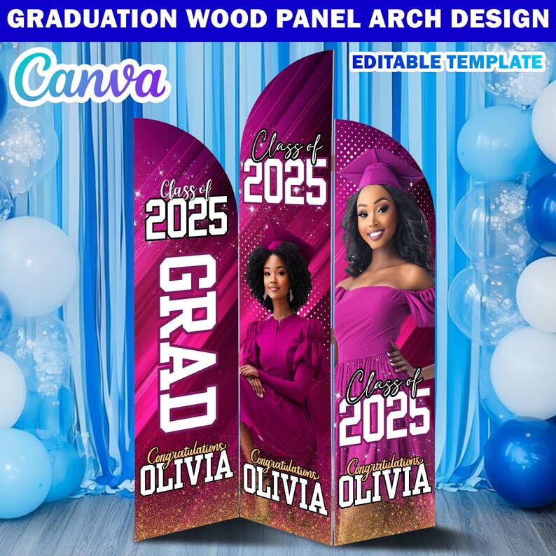 Graduation Wooden Arch Panel Design Canva Backdrop Template, Editable ...