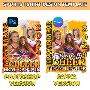 Cheerleader T Shirt Design Template,  Sports T Shirt Design, Photoshop Editable T Shirt Design Template Perfect for Sublimation, DTF or DT