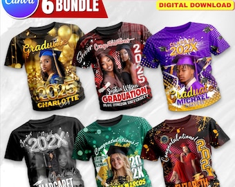 6x Viral Graduation 3D Shirt Design Bundle, Grad T-Shirt Design Canva Templates, 32x27 Inch Editable TShirt File Perfect For DTF/Sublimation
