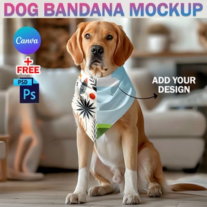 Canva Dog Bandana Mockup | Dog Mockup | Pet Bandana Template | Add Your Own Design Via Smart Canva Frame & Photoshop PSD