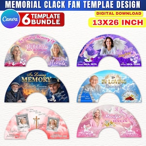 6x Clack Fan Memorial Design Canva Templates, Fully Editable Drag & Drop Memorial Template, Canva Funeral Fan Template, 26&quot;X13&quot; Chinese Fan