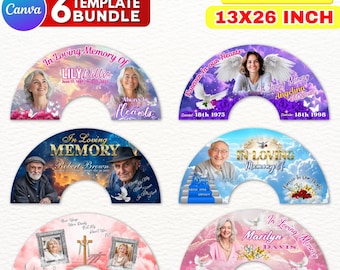 6x Clack Fan Memorial Design Canva Templates, Fully Editable Drag & Drop Memorial Template, Canva Funeral Fan Template, 26"X13" Chinese Fan