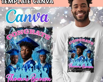 Parabéns Graduado 2025 Modelo para Canva, Inserir Personalizar Foto de Graduação e Cor, Sênior 2025, Design de Camisa de Graduação