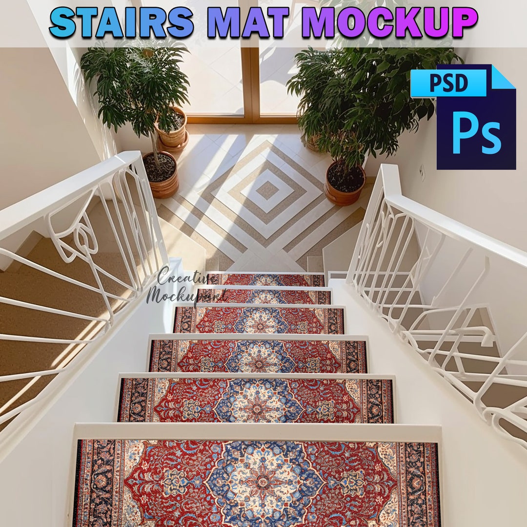 Stairs Mat Mockup | Step Rugs Mockup, Stair Rugs Mockup, Stair Decor ...