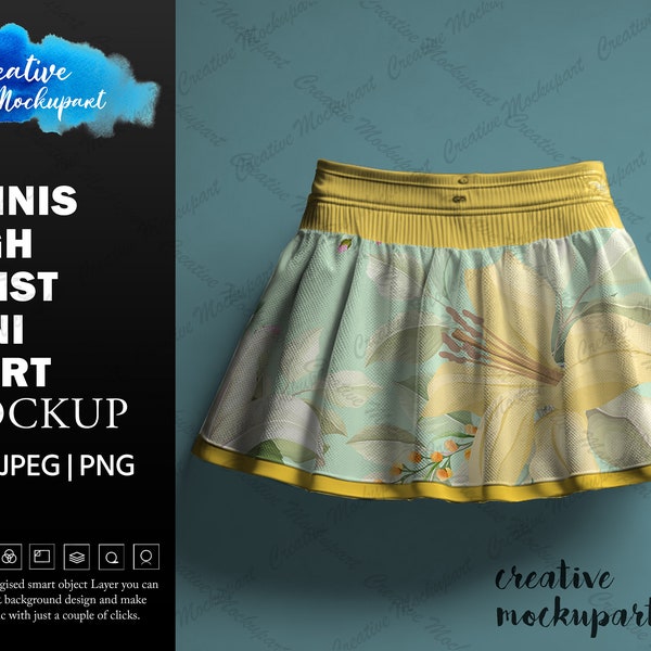 Tennis High Waist Mini Skirt Mockup | Tennis Flare Mini Skirt Template | DYE Sublimation, Add your design Via Smart PSD Object & Canva PNG