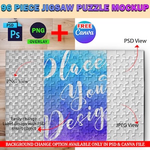 Dye Sublimation 96 Piece Puzzle Mockup, Jigsaw Puzzle Template, Insert Your Own Design & Background Via Smart Canva Frame And Photoshop PSD