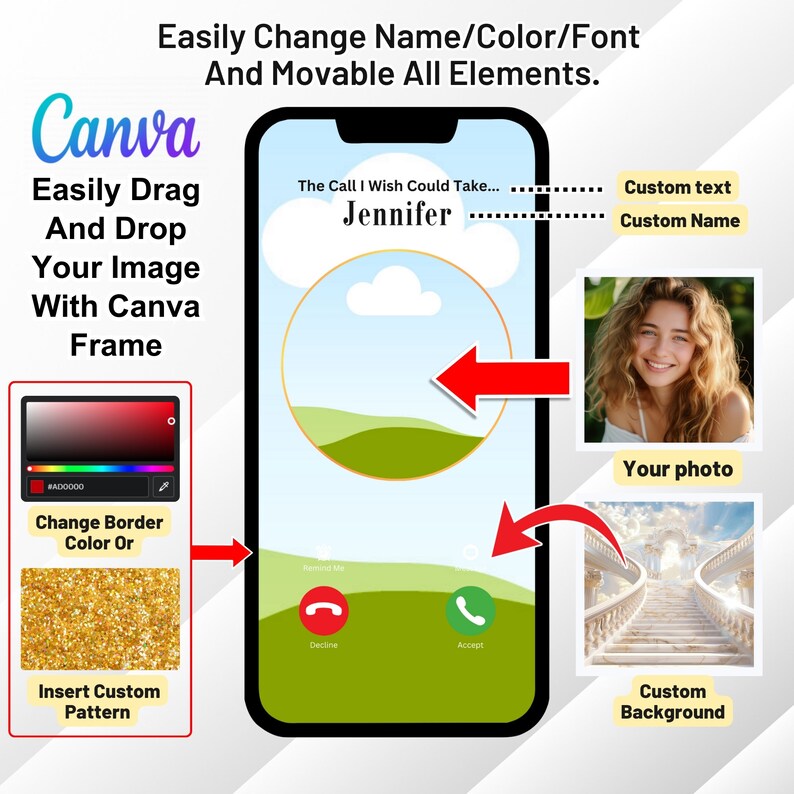 40X Memorial Keychain Canva Editable Template Bundle, Phone Call From ...