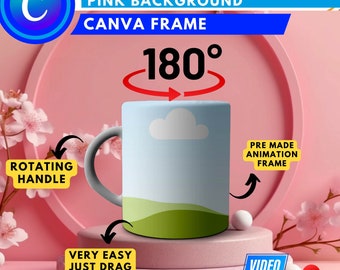 Mockup di tazza girevole da 11 once di Canva, modello di tazza da caffè rotante, modello di cornice Canva, animazione video di tazza con rotazione di 180 gradi, design drag & drop