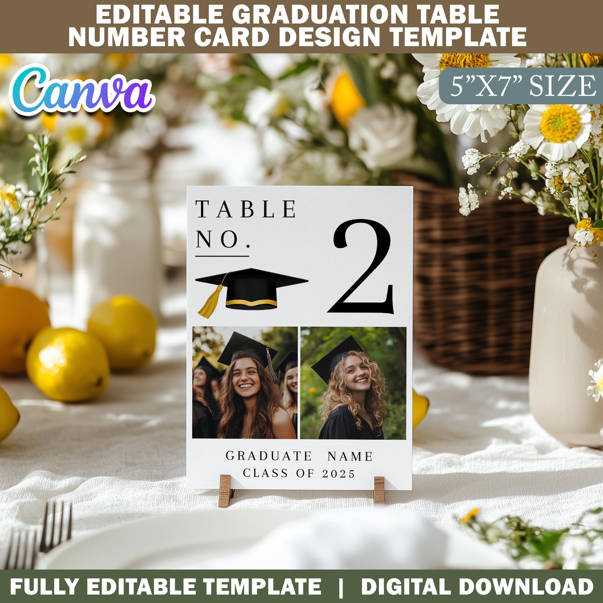 Editable Graduation Table Number Card Design Template, Simple Grad ...